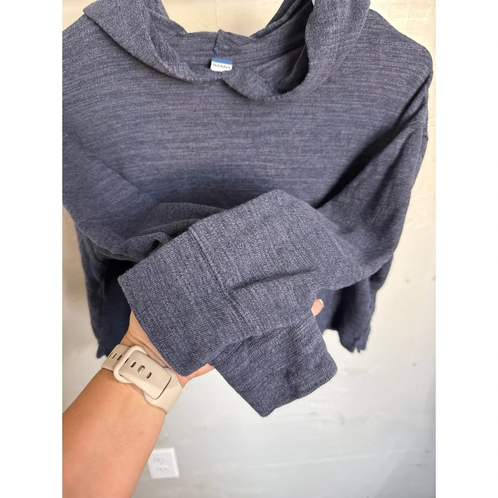 Old Navy Girls Navy Blue Heathered Cropped Hoodie Sweatshirt Size M 8